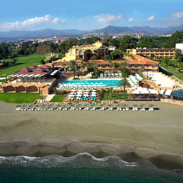View from the sea and beach to Guadalmina Hotel