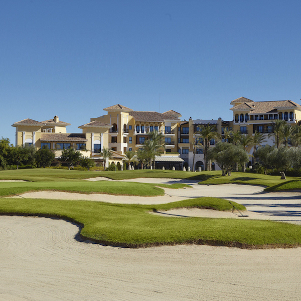 Mar Menor Residences with Mar Menor golf course in foreground 