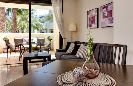 Living area and terrace at Roda Golf Apartment