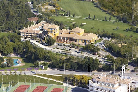 Aerial View of Campoamor Resort including the golf course and tennis courts
