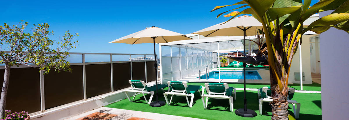 The top floor pool is surrounded by a large solarium and is open year-round.