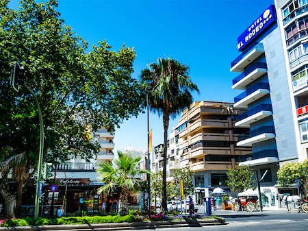 Street view of the Monarque El Rodeo Hotel in Marbella