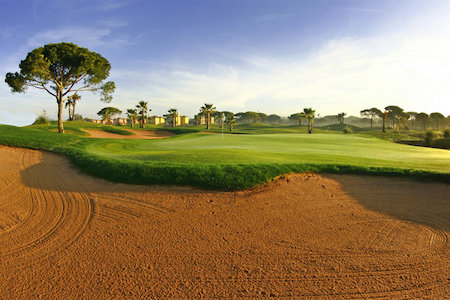 Bunkers guard this green on Sancti Petri Hills Golf