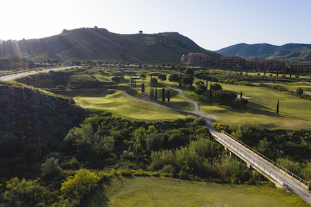 A large gully guards this green on Lorca Golf