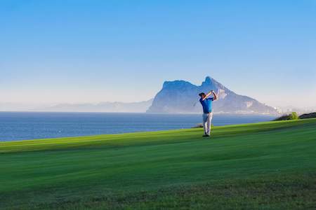 Fairway shot on Alcaidesa Links with the Rock of Gibraltar in the background