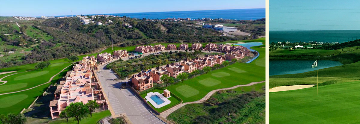 Left: Villas on Azata Golf; Right: Azata's 11th green overlooks the Mediterranean Sea