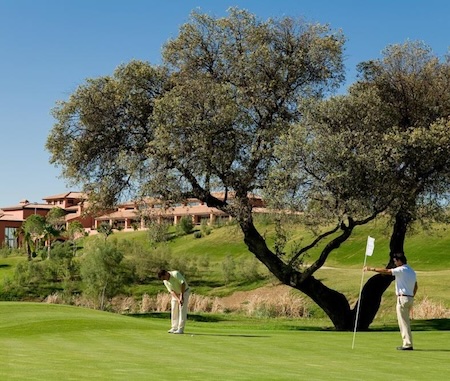 Rolling in a putt on Hato Verde golf course